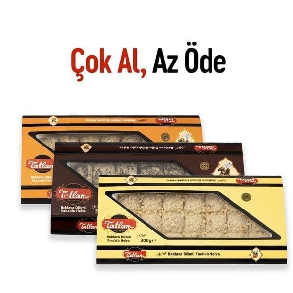 Tatlan 3'lü Mini Baklava Dilimli Helva (Fındıklı, Kakaolu, Susamlı) 4kg